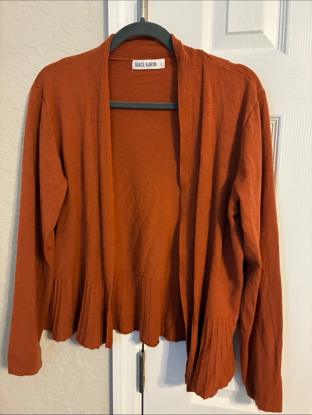 Grace Karin Rust Open-Front Ruffle-Hem Cardigan
